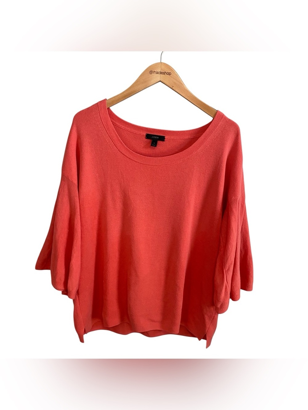 J.Crew Cotton Coral Orange Wide Sleeve Knit Scoop Neck Top Size Medium